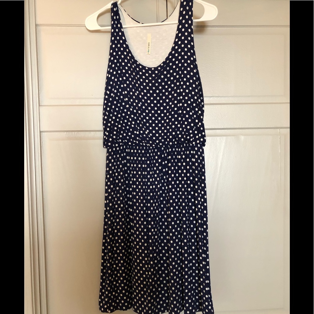 Gilli navy blue polka dot dress, size medium